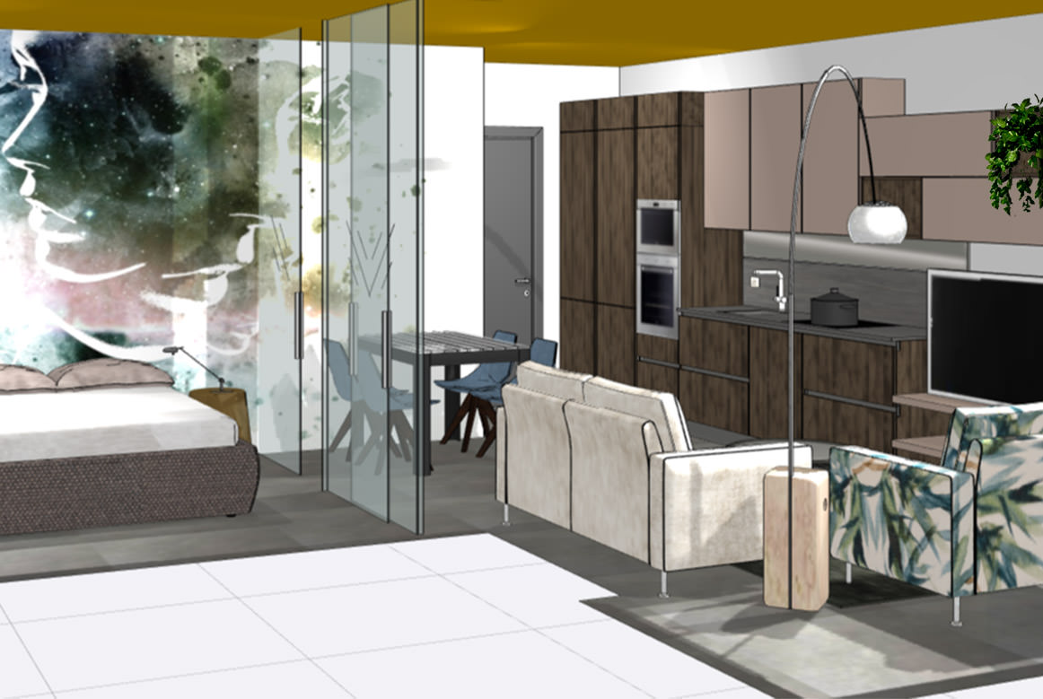 fontana arreda interior design milano via vigevano progetto monolocale con arredamento su misura cucina living camera da letto