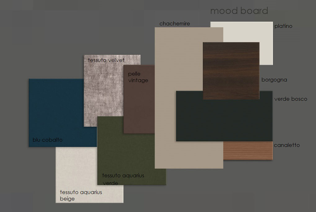 mood board colori materiali tessuti che un interior designer usa per fare progetti fontana arreda milano
