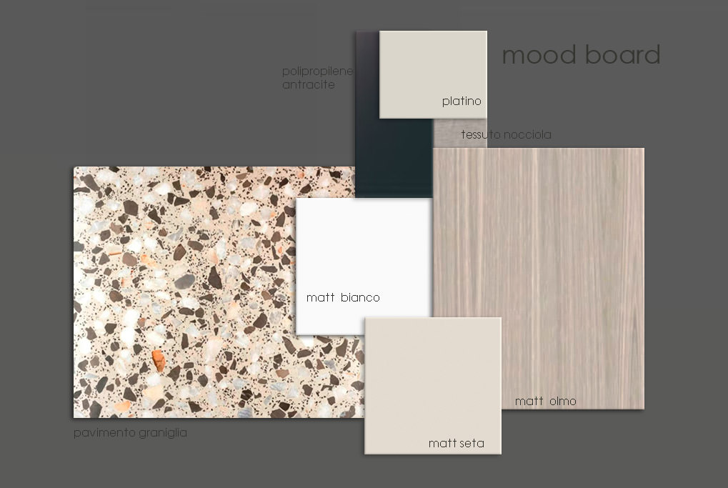 mood board tavola colori materiali per arredare con gusto classe professionalità progetto di fontana arreda interior designer milano