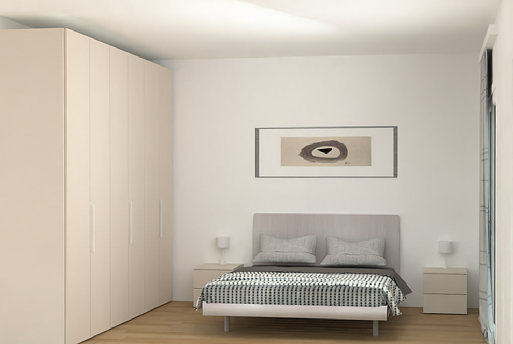 rendering 3d camera da letto pianca imamobili progetto di fontana arreda interior designer milano